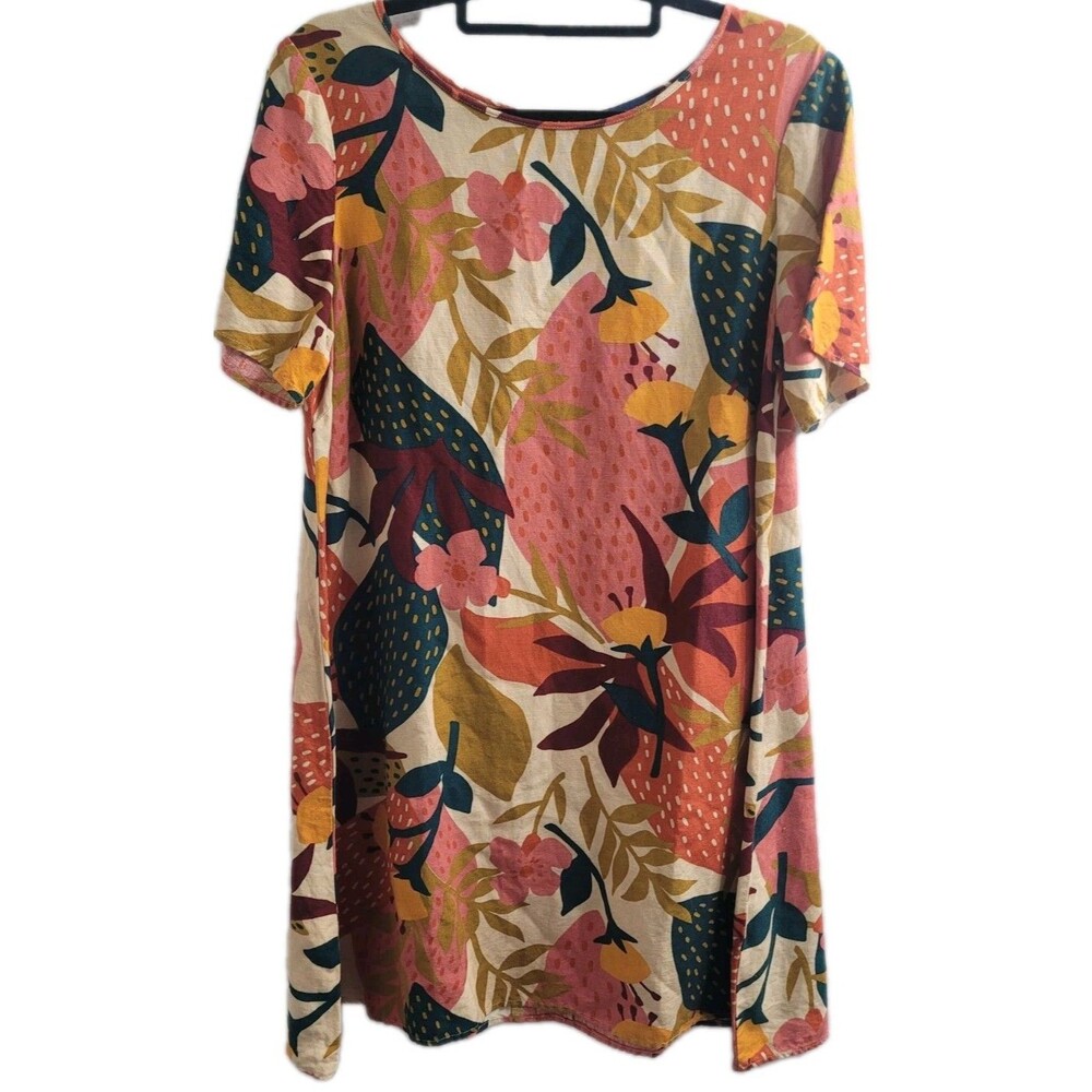 Princess Highway Wmns 12 Fruit Floral Print Linen Blend Shift Dress Whimsical